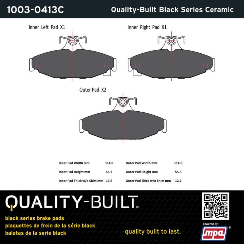 MPA 1003-0413C Quality-Built Black Series Ceramic Brake Pads w/ Hardware