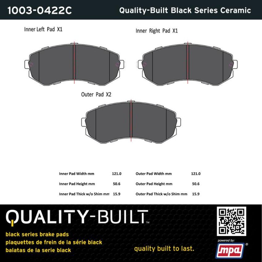 MPA 1003-0422C Quality-Built Black Series Ceramic Brake Pads w/ Hardware