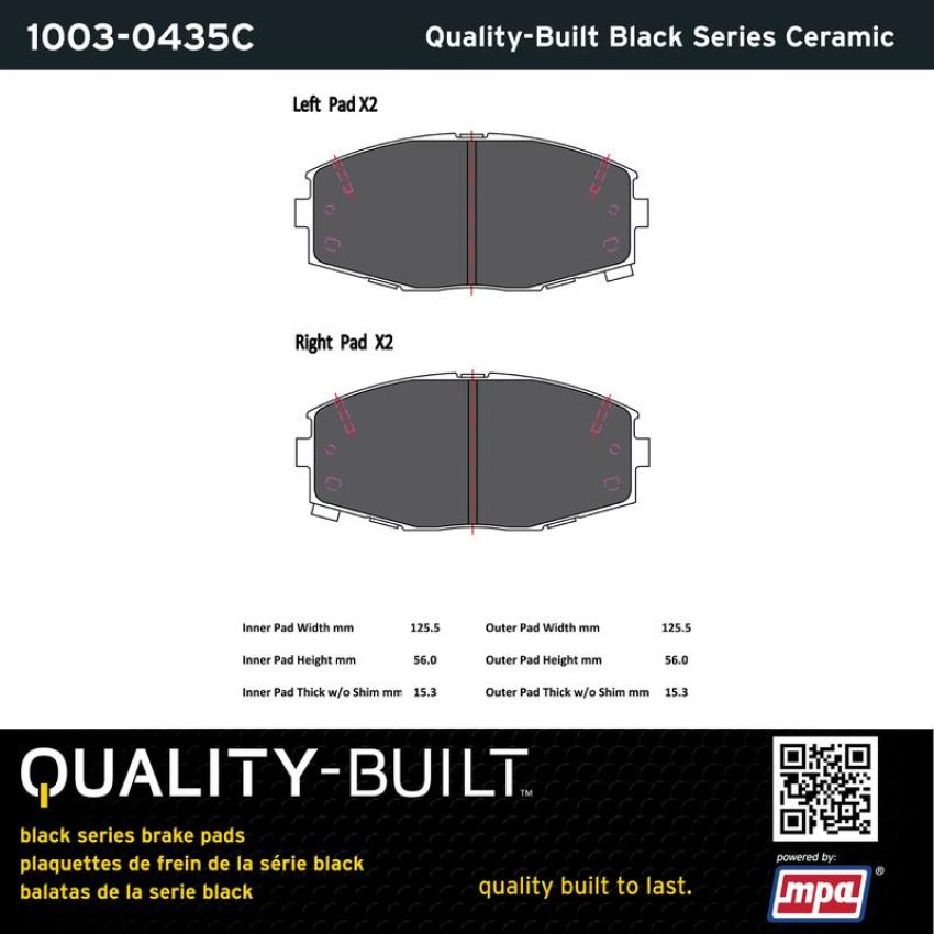 MPA 1003-0435C Quality-Built Black Series Ceramic Brake Pads w/ Hardware
