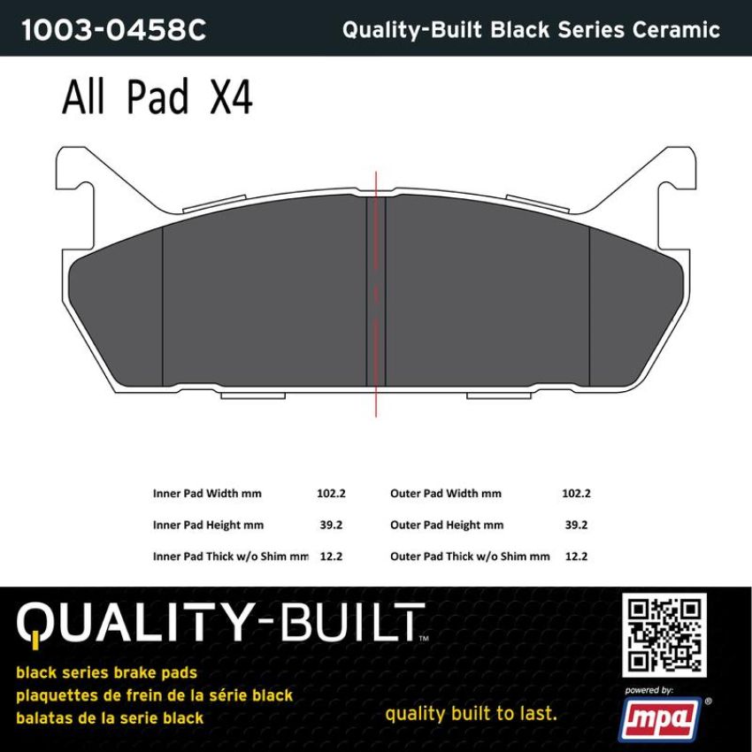 MPA 1003-0458C Quality-Built Black Series Ceramic Brake Pads w/ Hardware