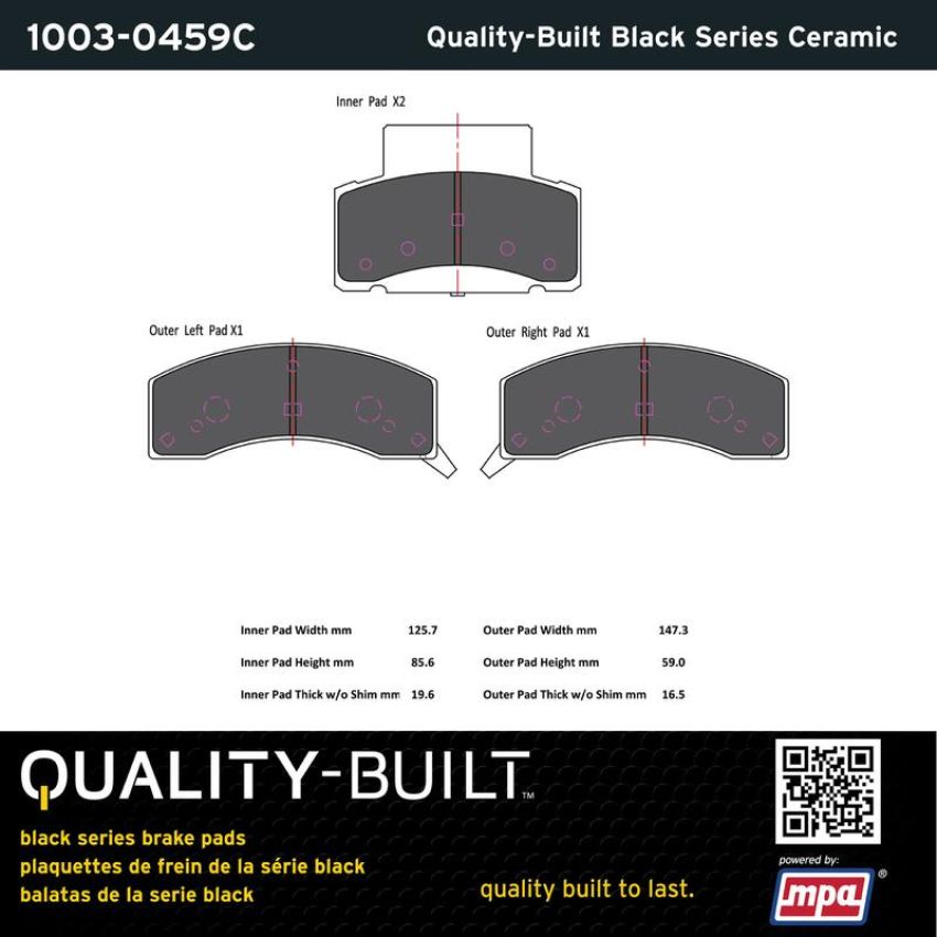 MPA 1003-0459C Quality-Built Black Series Ceramic Brake Pads w/ Hardware
