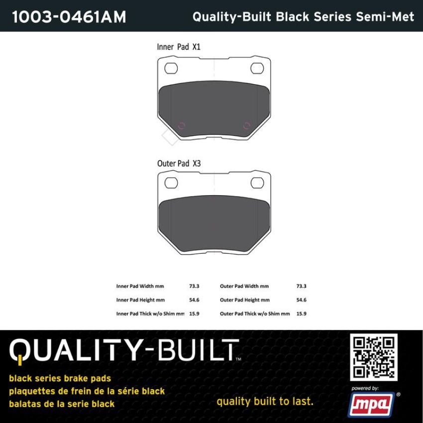 MPA 1003-0461AM Quality-Built Black Series Semi-Metallic Brake Pads