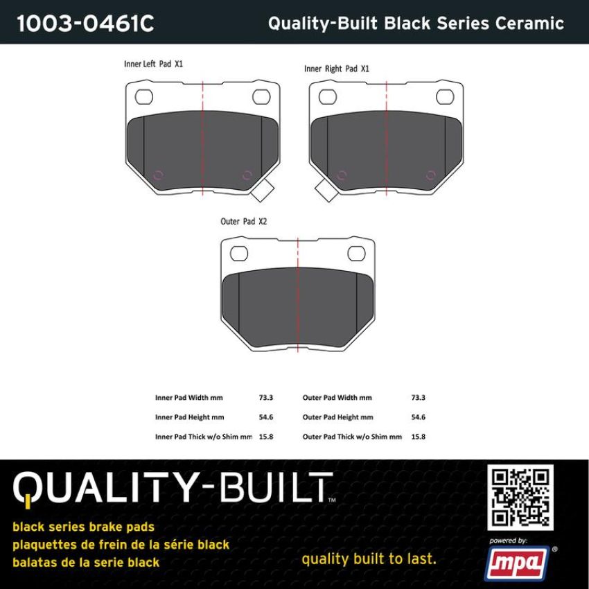 MPA 1003-0461C Quality-Built Black Series Ceramic Brake Pads