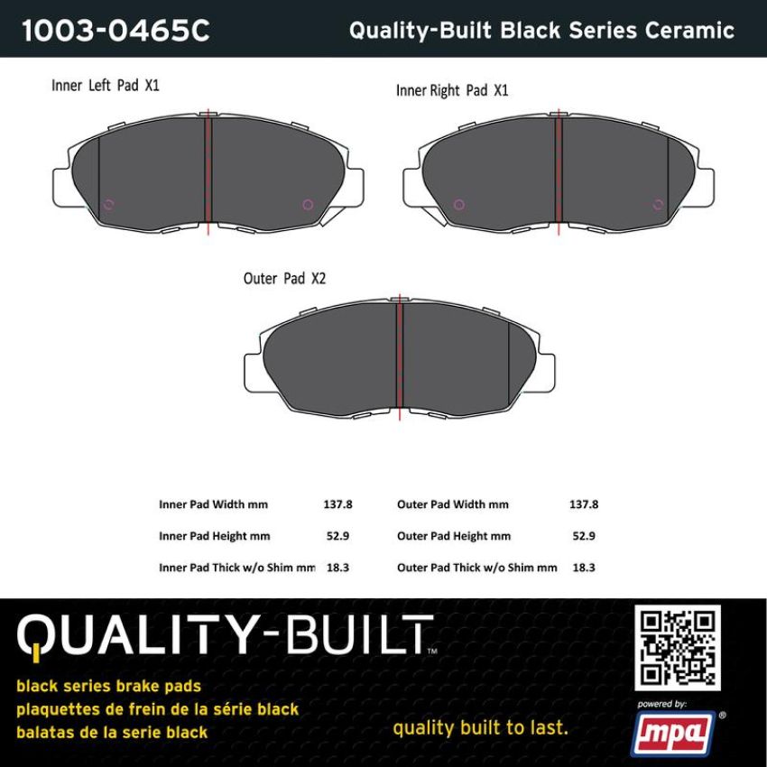 MPA 1003-0465C Quality-Built Black Series Ceramic Brake Pads w/ Hardware