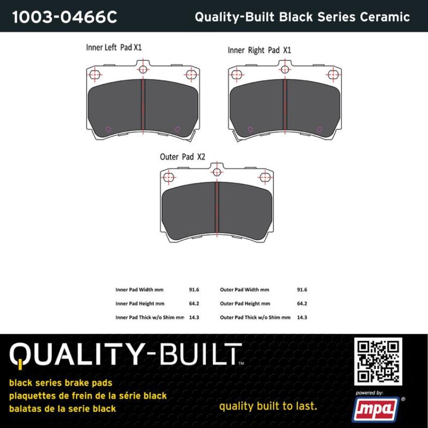 MPA 1003-0466C Quality-Built Black Series Ceramic Brake Pads w/ Hardware