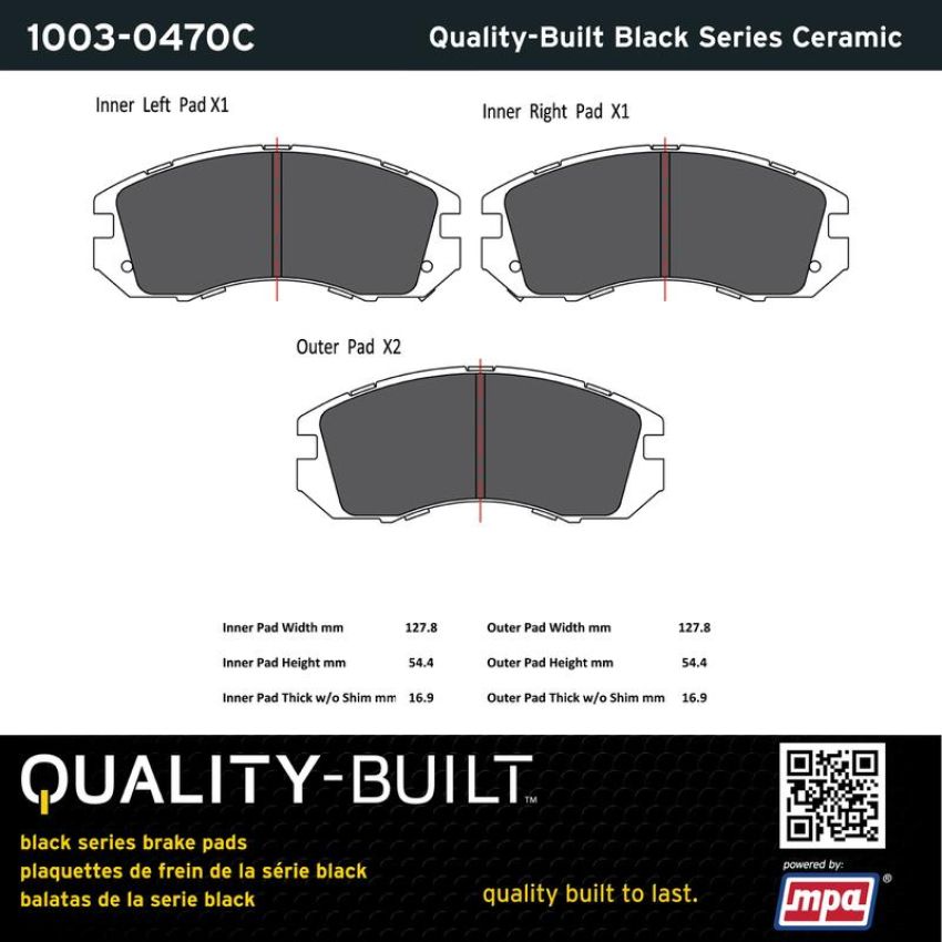 MPA 1003-0470C Quality-Built Black Series Ceramic Brake Pads w/ Hardware