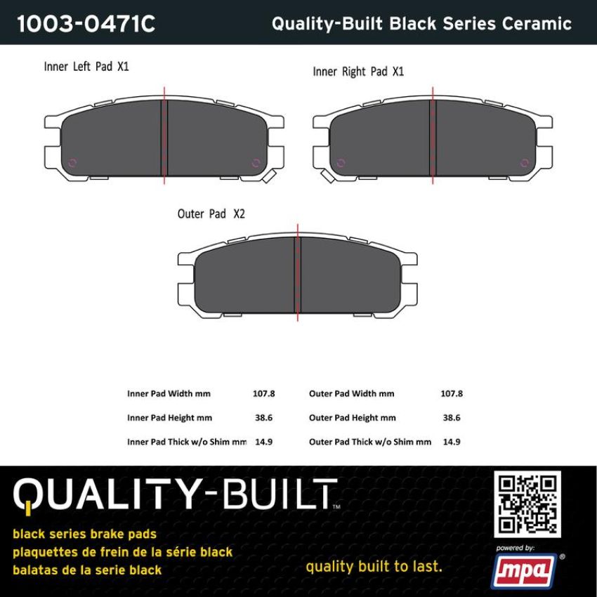 MPA 1003-0471C Quality-Built Black Series Ceramic Brake Pads w/ Hardware