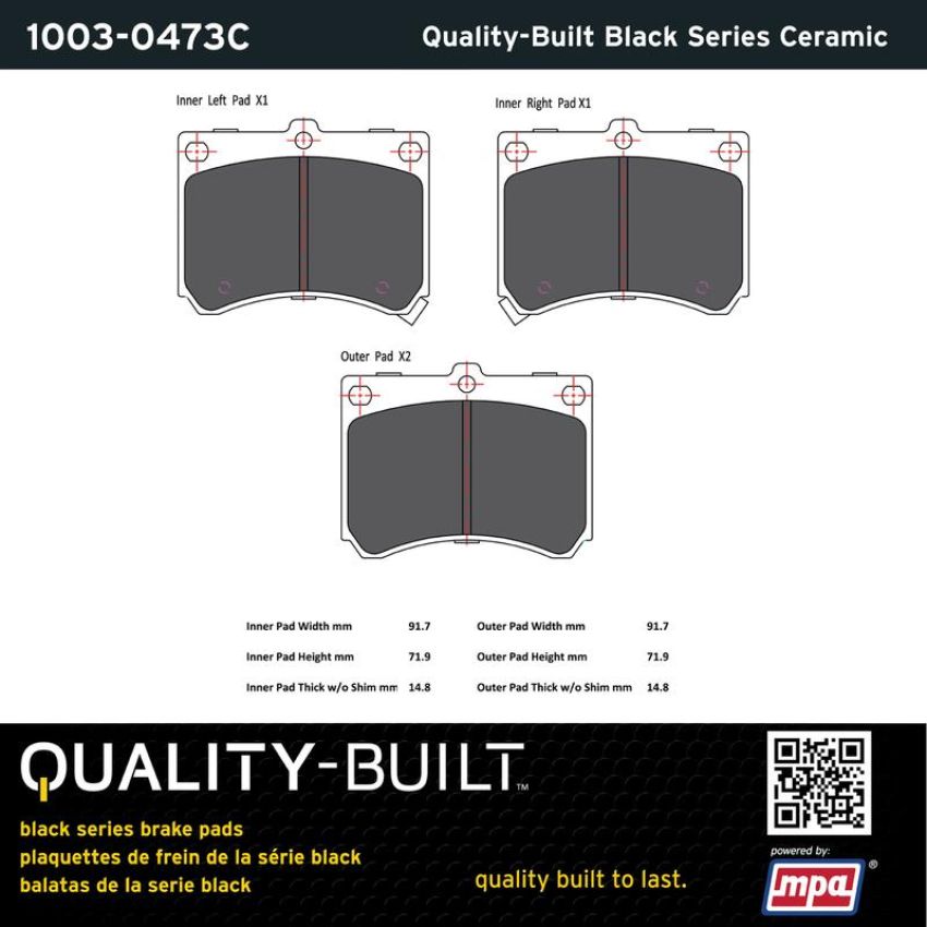 MPA 1003-0473C Quality-Built Black Series Ceramic Brake Pads w/ Hardware