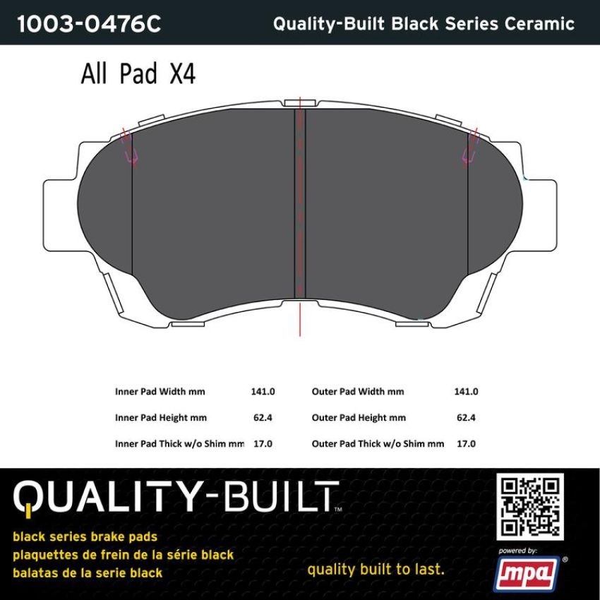 MPA 1003-0476C Quality-Built Black Series Ceramic Brake Pads w/ Hardware