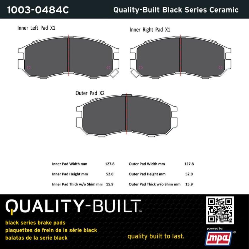 MPA 1003-0484C Quality-Built Black Series Ceramic Brake Pads w/ Hardware