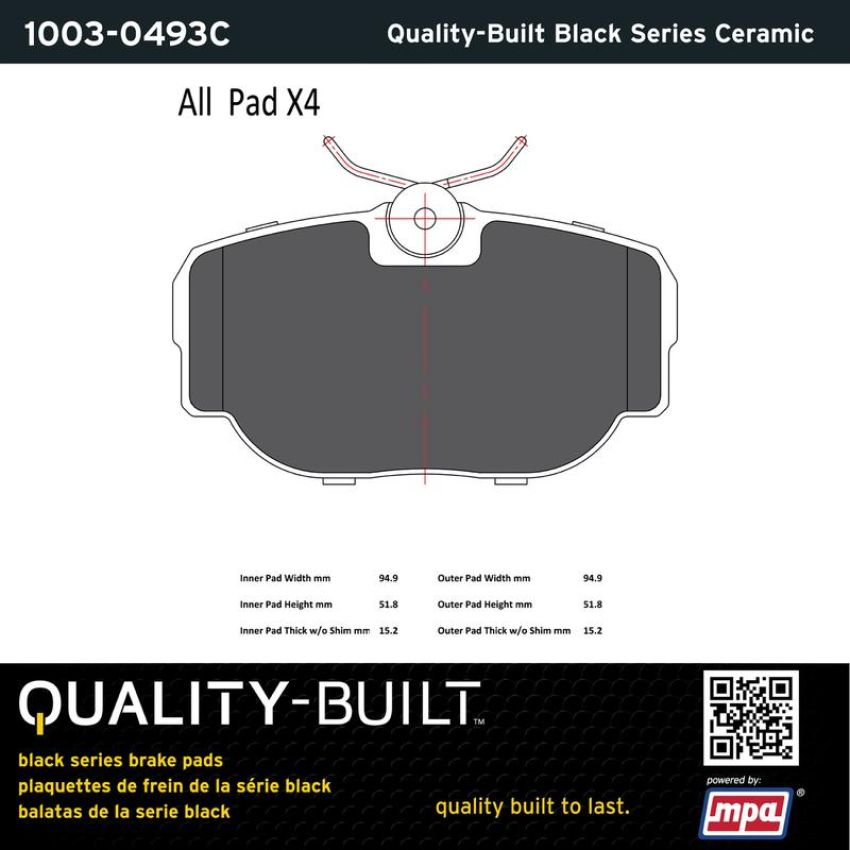 MPA 1003-0493C Quality-Built Black Series Ceramic Brake Pads