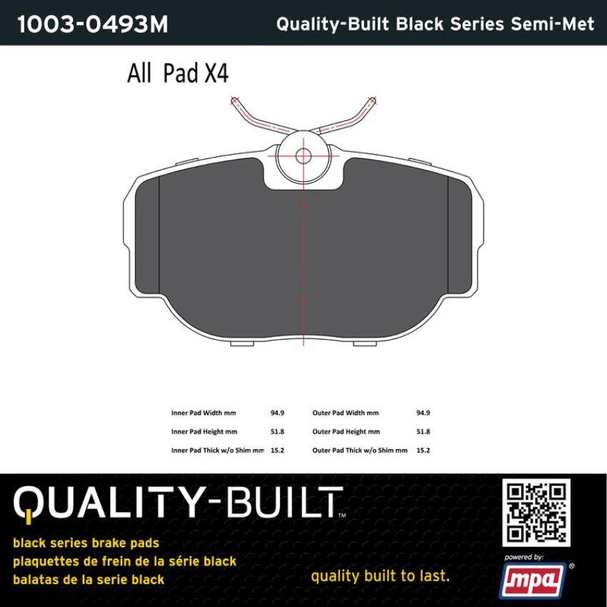 MPA 1003-0493M Quality-Built Black Series Semi-Metallic Brake Pads