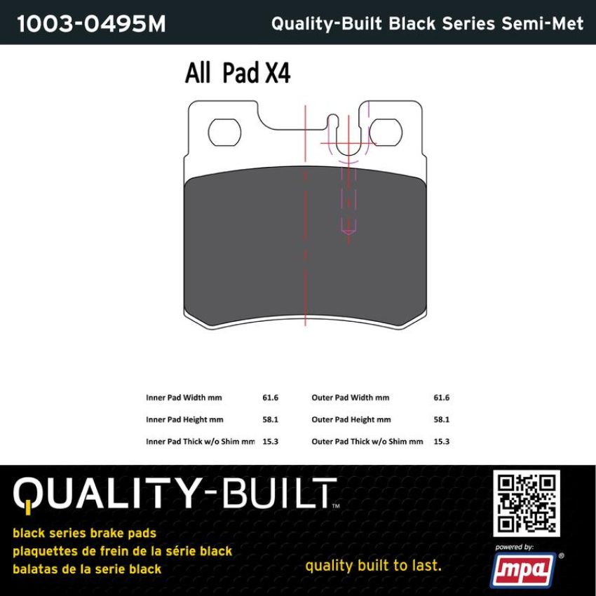 MPA 1003-0495M Quality-Built Black Series Semi-Metallic Brake Pads