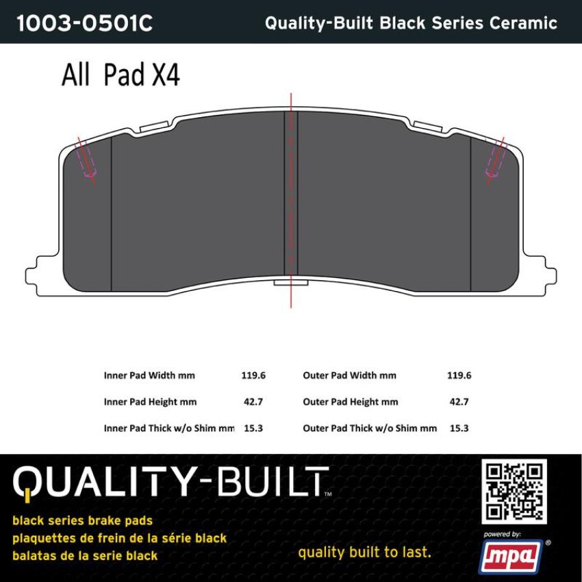 MPA 1003-0501C Quality-Built Black Series Ceramic Brake Pads w/ Hardware