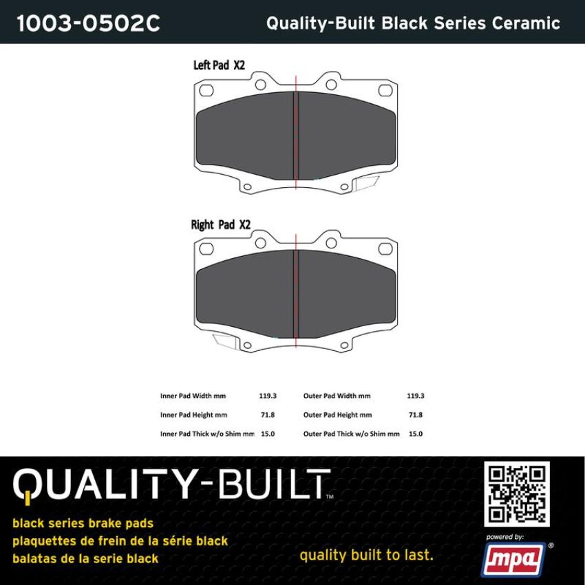 MPA 1003-0502C Quality-Built Black Series Ceramic Brake Pads w/ Hardware