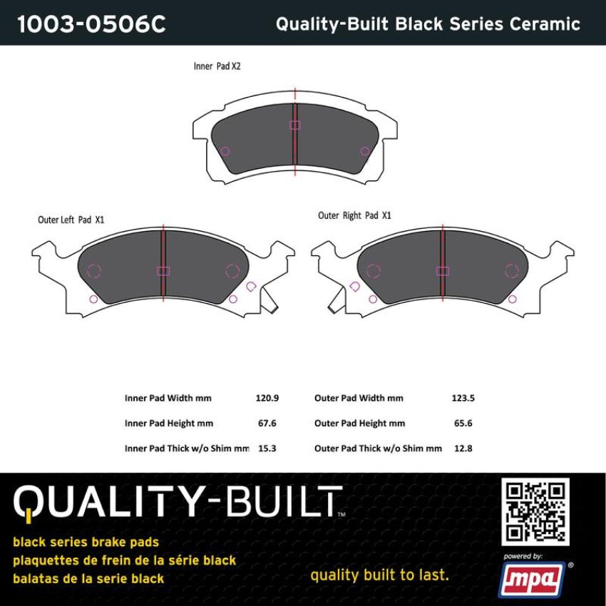 MPA 1003-0506C Quality-Built Black Series Ceramic Brake Pads w/ Hardware