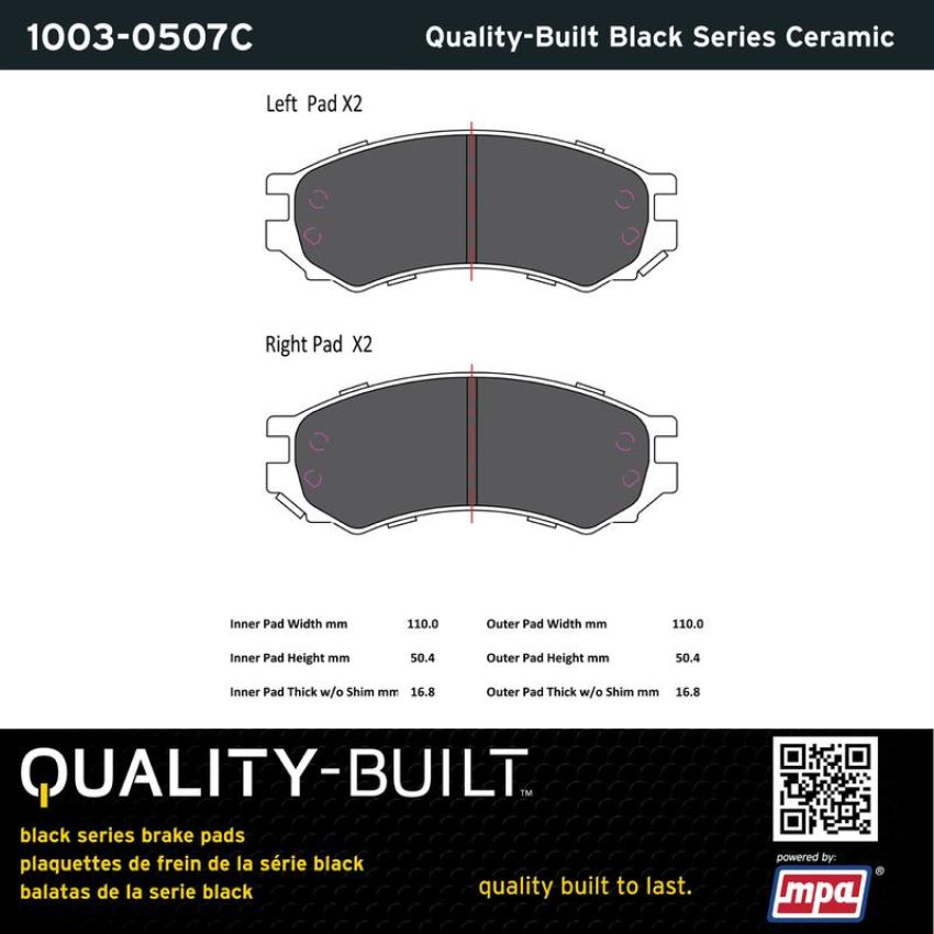 MPA 1003-0507C Quality-Built Black Series Ceramic Brake Pads w/ Hardware