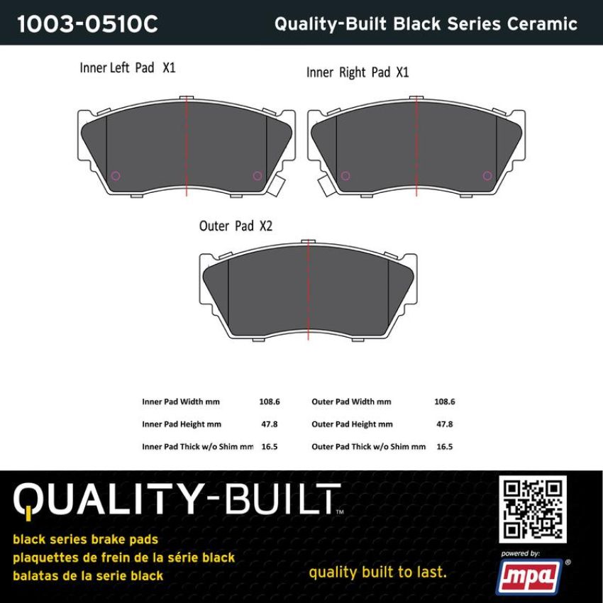 MPA 1003-0510C Quality-Built Black Series Ceramic Brake Pads w/ Hardware