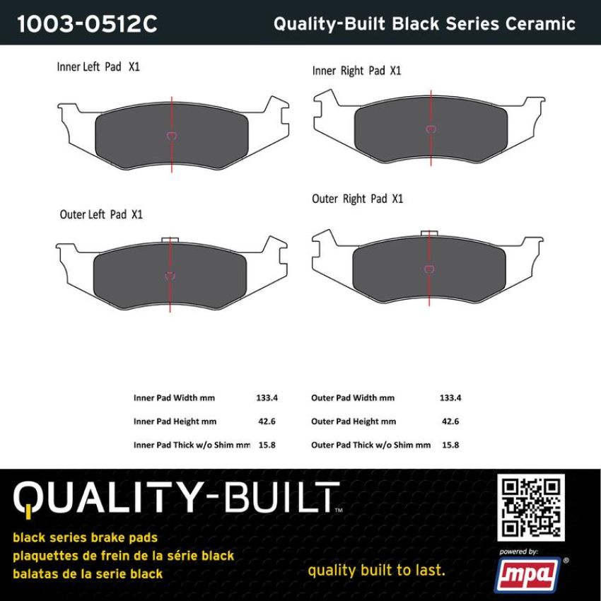 MPA 1003-0512C Quality-Built Black Series Ceramic Brake Pads w/ Hardware