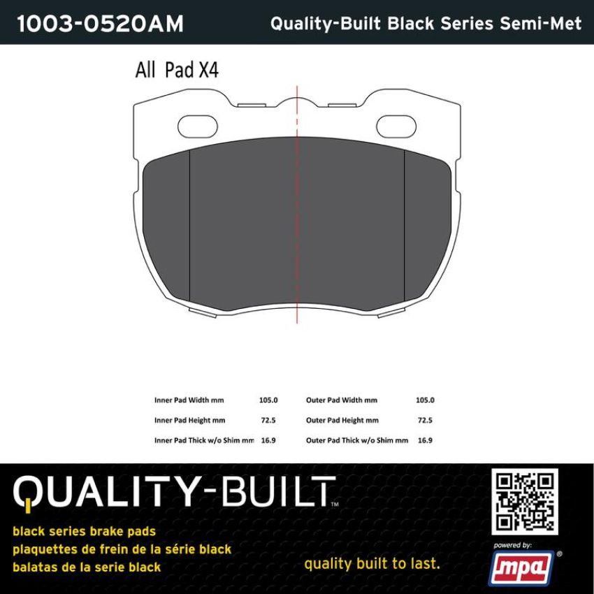 MPA 1003-0520AM Quality-Built Black Series Semi-Metallic Brake Pads