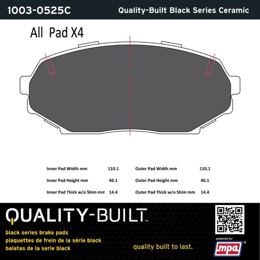 MPA 1003-0525C Quality-Built Black Series Ceramic Brake Pads w/ Hardware