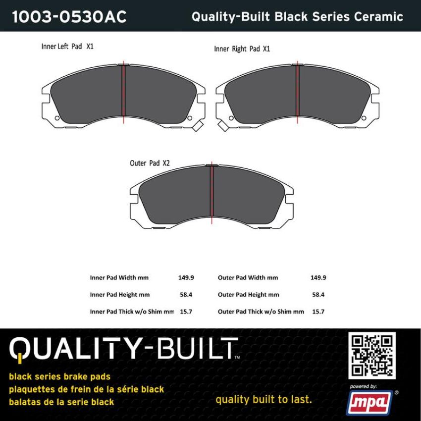MPA 1003-0530AC Quality-Built Black Series Ceramic Brake Pads w/ Hardware