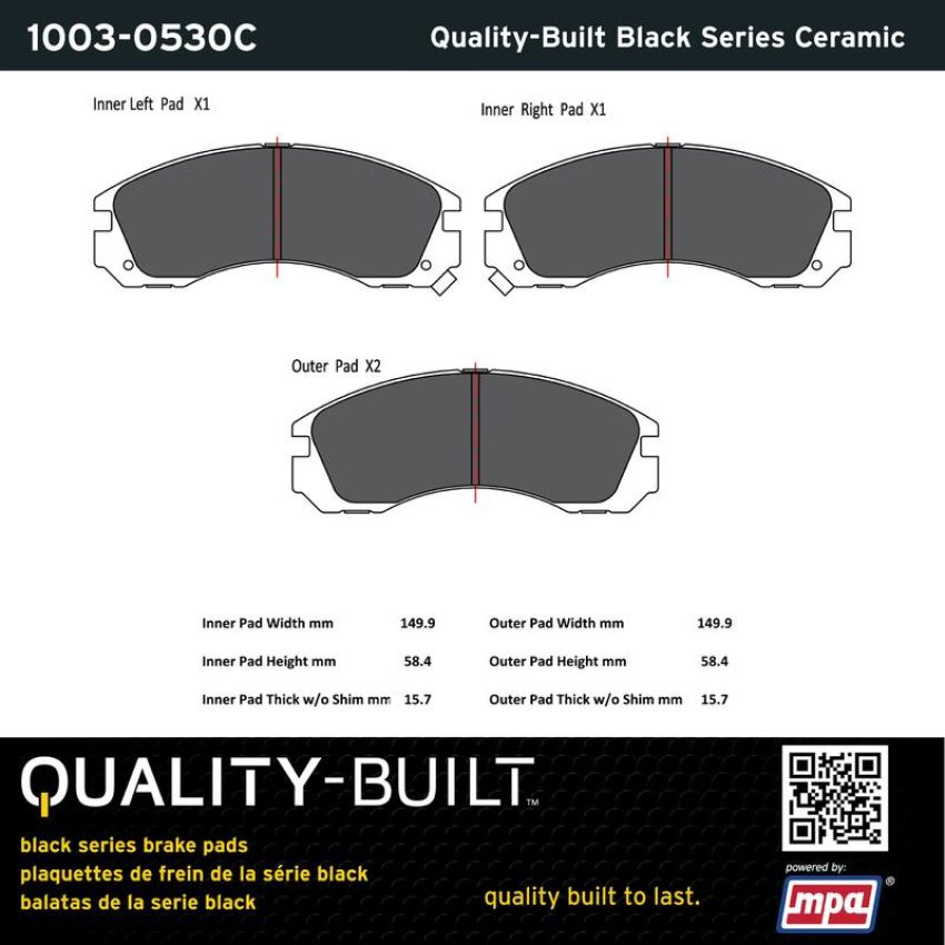 MPA 1003-0530C Quality-Built Black Series Ceramic Brake Pads w/ Hardware