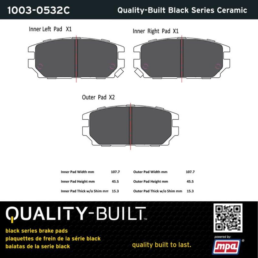 MPA 1003-0532C Quality-Built Black Series Ceramic Brake Pads w/ Hardware