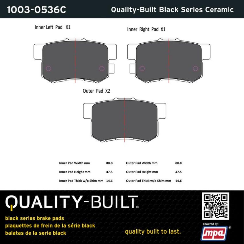 MPA 1003-0536C Quality-Built Black Series Ceramic Brake Pads w/ Hardware