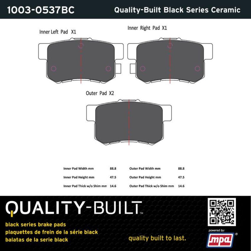 MPA 1003-0537BC Quality-Built Black Series Ceramic Brake Pads w/ Hardware