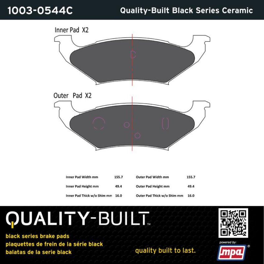 MPA 1003-0544C Quality-Built Black Series Ceramic Brake Pads w/ Hardware