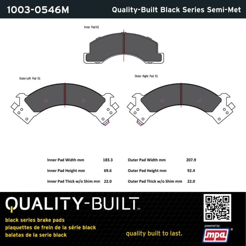 MPA 1003-0546M Quality-Built Black Series Semi-Metallic Brake Pads