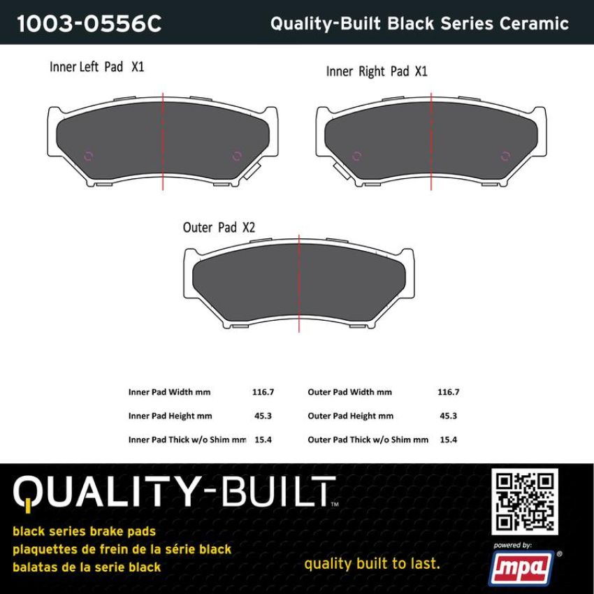 MPA 1003-0556C Quality-Built Black Series Ceramic Brake Pads w/ Hardware