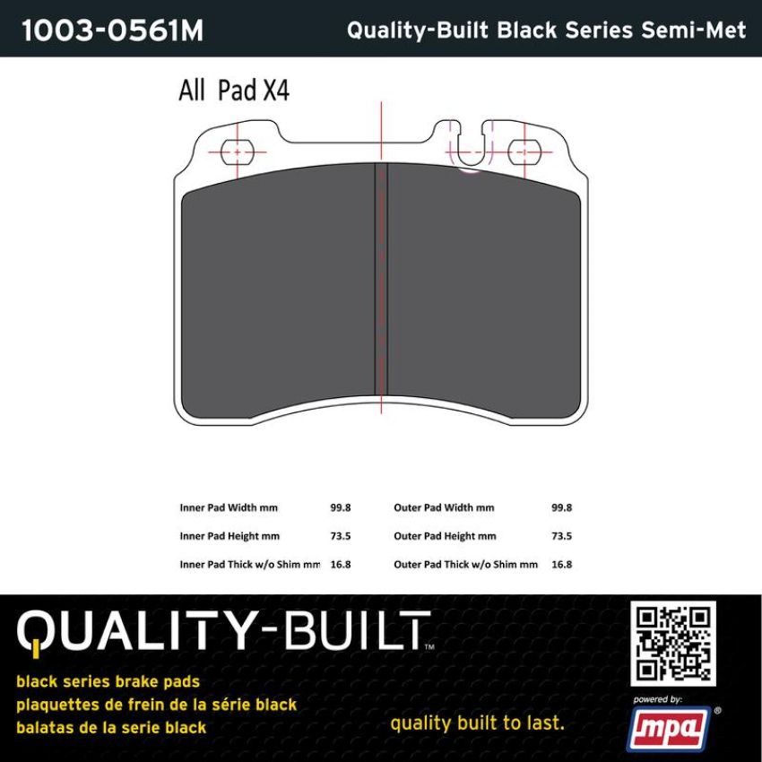 MPA 1003-0561M Quality-Built Black Series Semi-Metallic Brake Pads