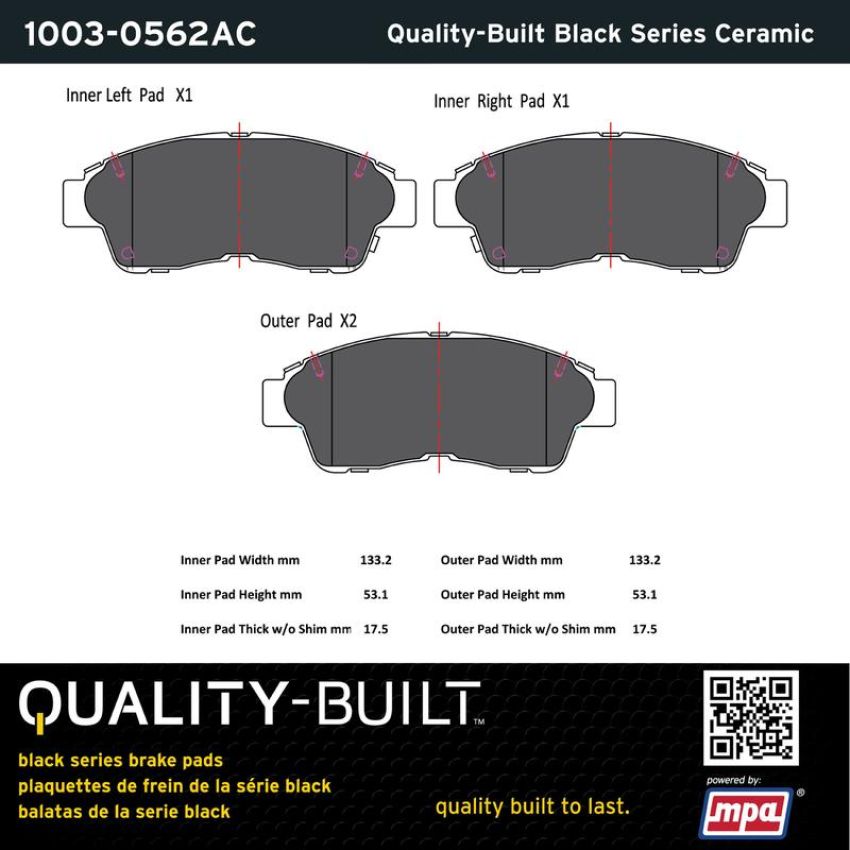 MPA 1003-0562AC Quality-Built Black Series Ceramic Brake Pads w/ Hardware
