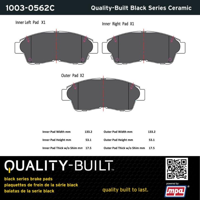 MPA 1003-0562C Quality-Built Black Series Ceramic Brake Pads w/ Hardware