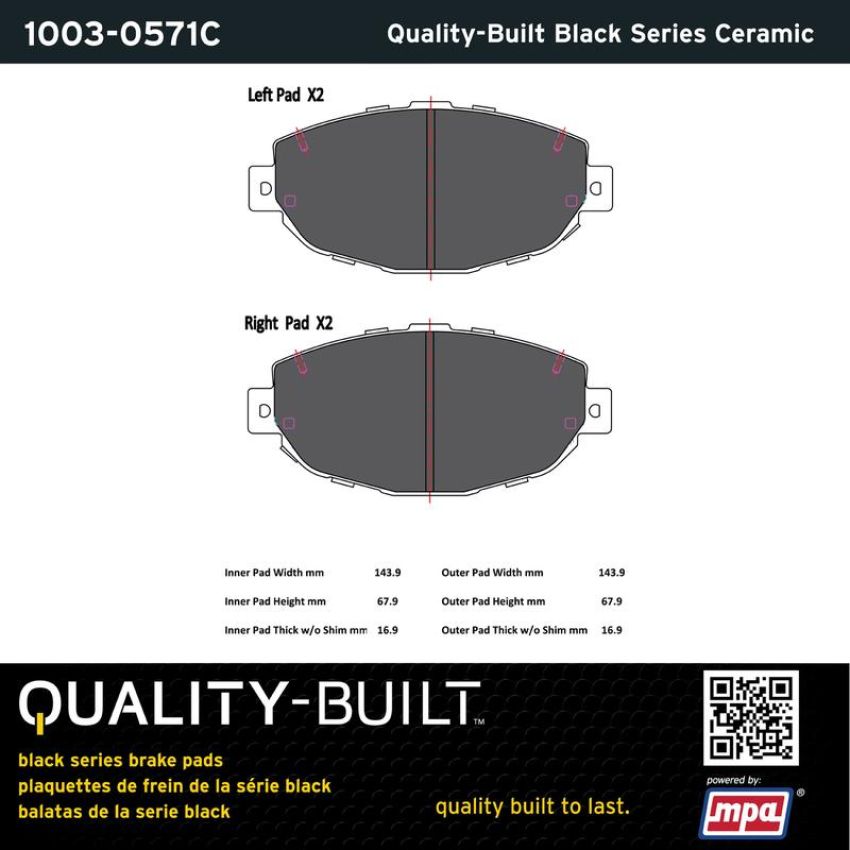 MPA 1003-0571C Quality-Built Black Series Ceramic Brake Pads w/ Hardware