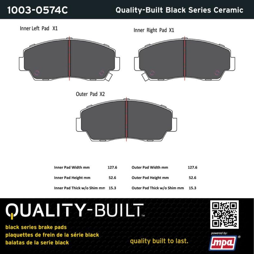 MPA 1003-0574C Quality-Built Black Series Ceramic Brake Pads w/ Hardware