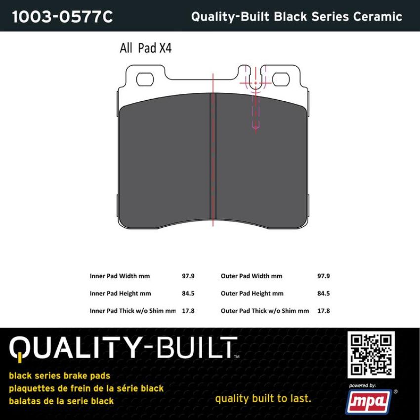 MPA 1003-0577C Quality-Built Black Series Ceramic Brake Pads w/ Hardware