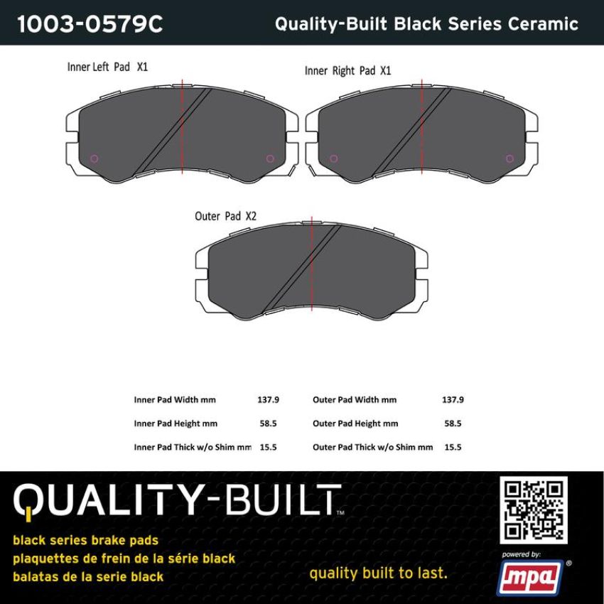 MPA 1003-0579C Quality-Built Black Series Ceramic Brake Pads w/ Hardware