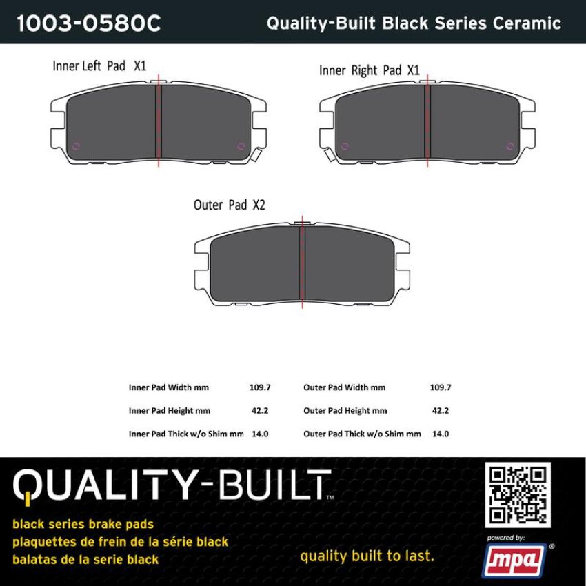 MPA 1003-0580C Quality-Built Black Series Ceramic Brake Pads w/ Hardware