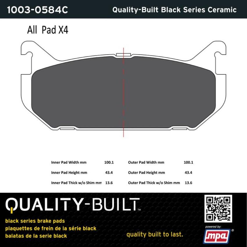 MPA 1003-0584C Quality-Built Black Series Ceramic Brake Pads w/ Hardware
