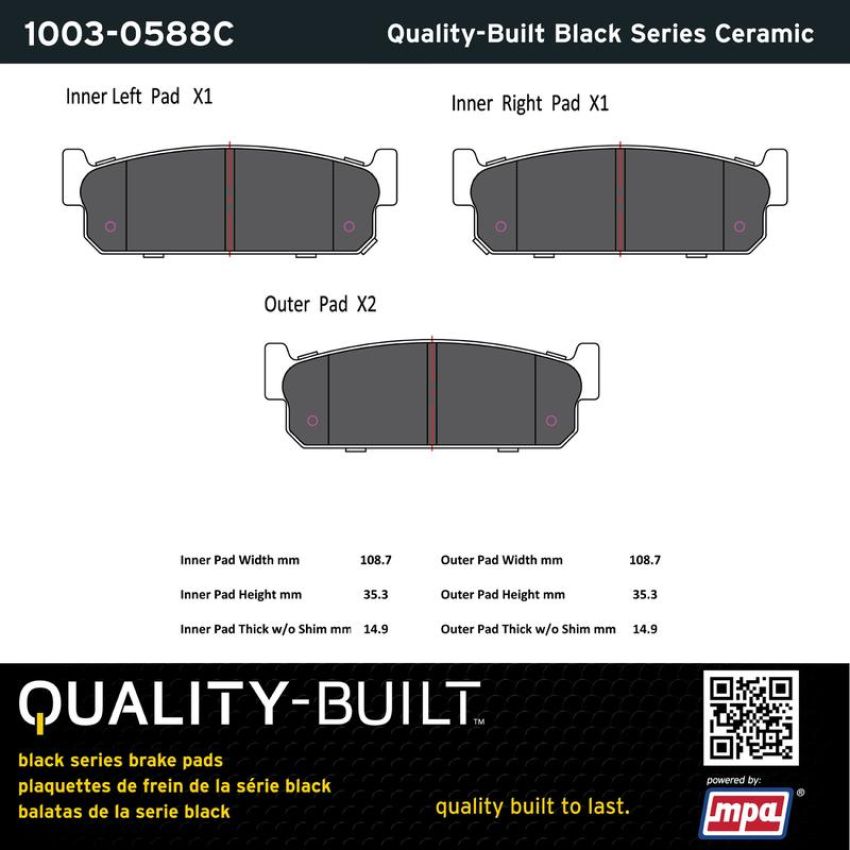 MPA 1003-0588C Quality-Built Black Series Ceramic Brake Pads w/ Hardware