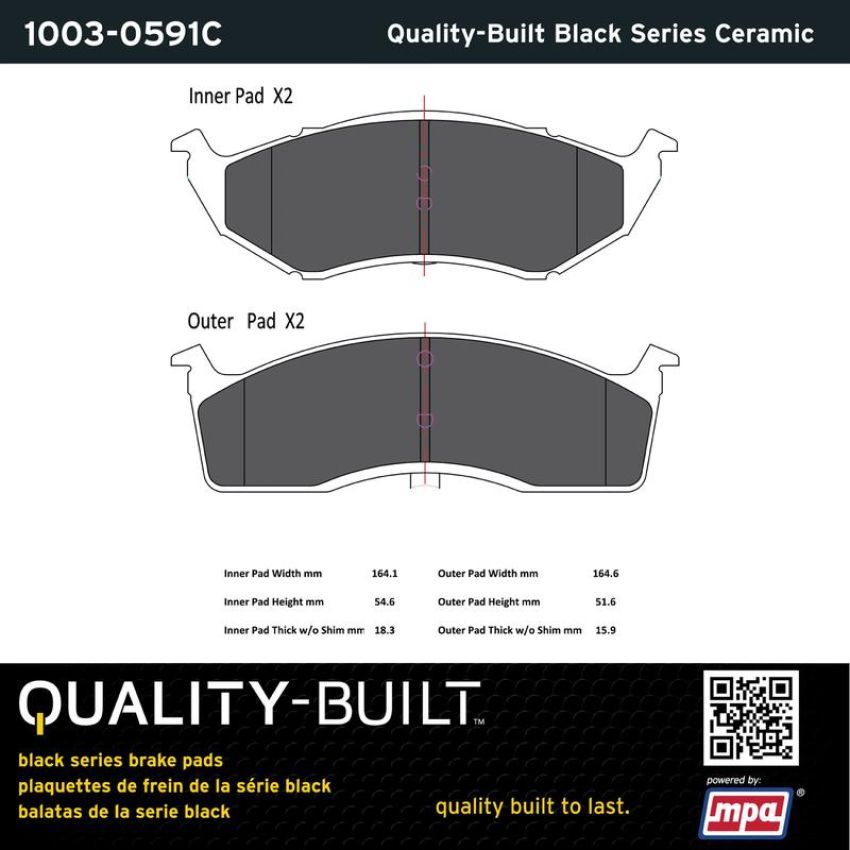 MPA 1003-0591C Quality-Built Black Series Ceramic Brake Pads w/ Hardware