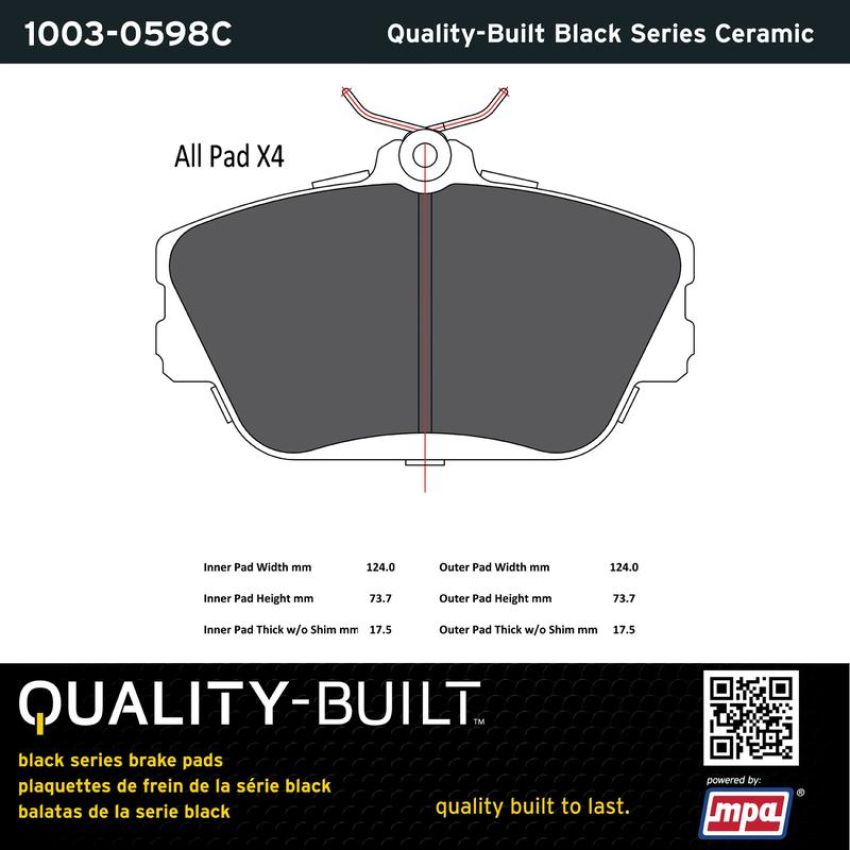 MPA 1003-0598C Quality-Built Black Series Ceramic Brake Pads w/ Hardware