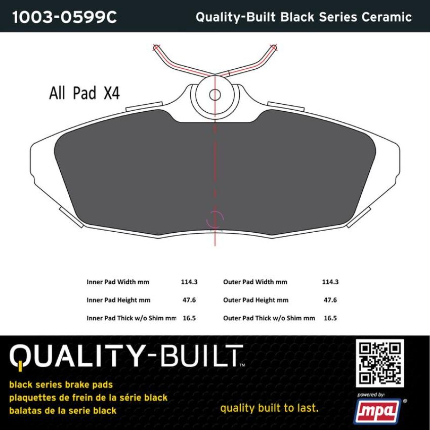 MPA 1003-0599C Quality-Built Black Series Ceramic Brake Pads w/ Hardware