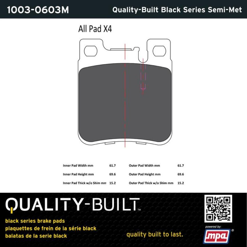 MPA 1003-0603M Quality-Built Black Series Semi-Metallic Brake Pads