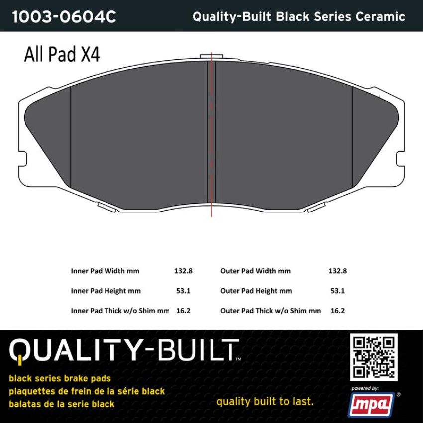MPA 1003-0604C Quality-Built Black Series Ceramic Brake Pads w/ Hardware