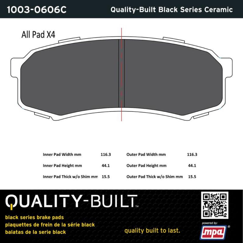 MPA 1003-0606C Quality-Built Black Series Ceramic Brake Pads w/ Hardware