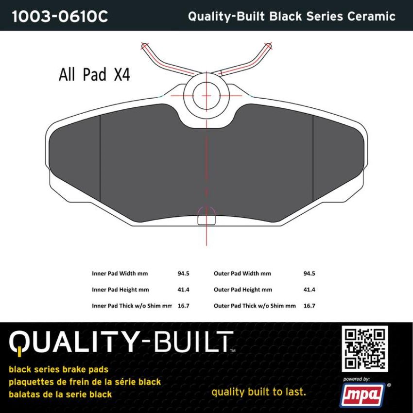 MPA 1003-0610C Quality-Built Black Series Ceramic Brake Pads w/ Hardware
